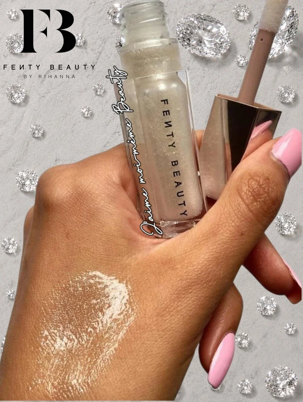 Fenty Beauty Diamond Milk Shimmer Lip Gloss - Sparkling White & Pink Pearl -New